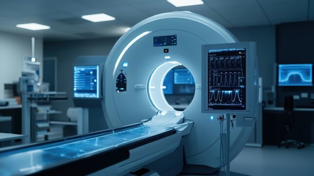 Advanced medical imaging technology: close-up of mri scanning equipment in a high-tech healthcare facility