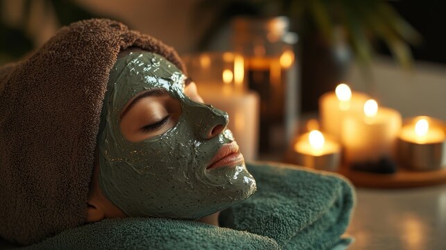 Luxurious skincare ritual with facial mask and candlelight ambiance for spa relaxation