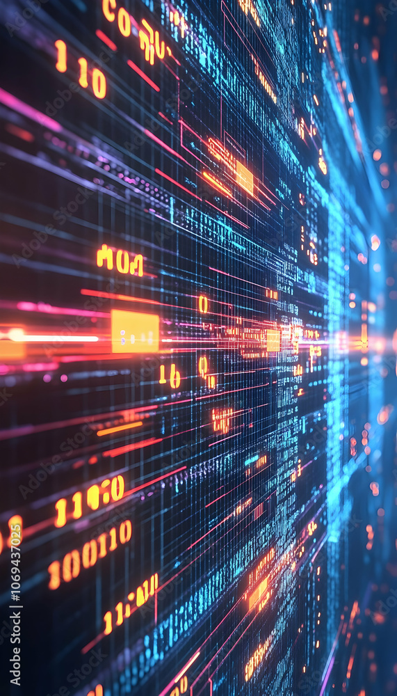 Poster digital code background with internet network connection and big data elements -
