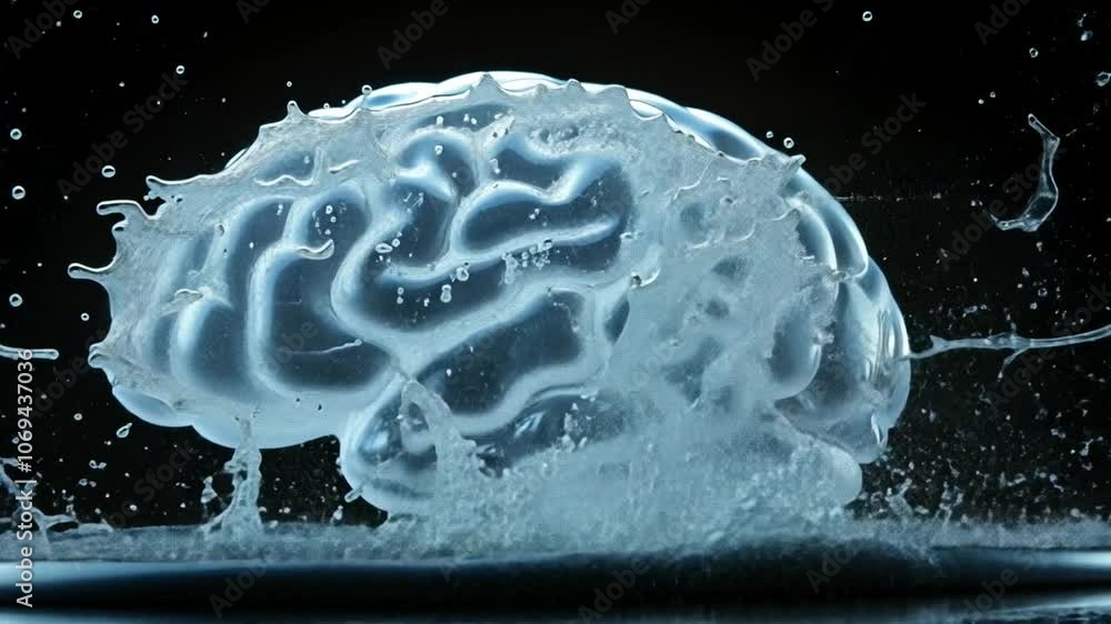 Poster a surreal representation of a brain creating splashes in a dark environment at night
