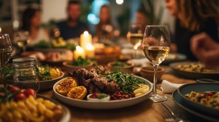 Fototapeta premium Healthy family dinner scene with focus on low glycemic foods