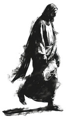 PNG Jesus christ full body illustration walking black.
