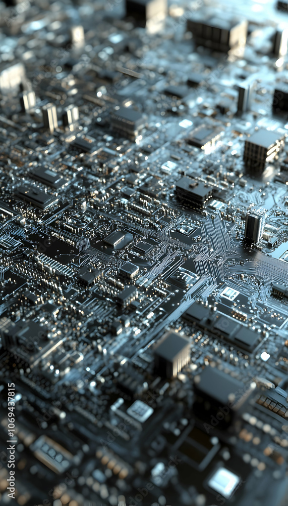 Poster futuristic circuit board background with depth of field -