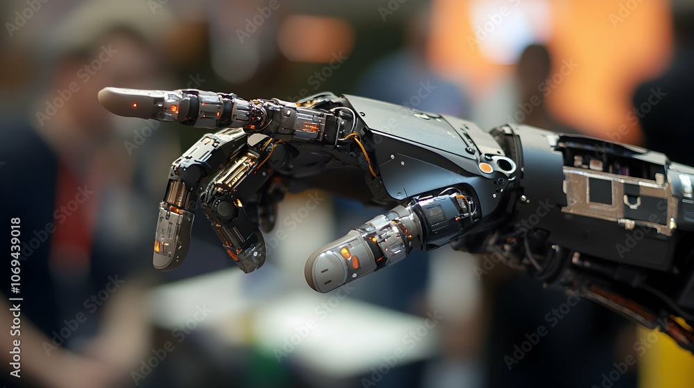 Poster robot hand pointing to emphasize interaction -