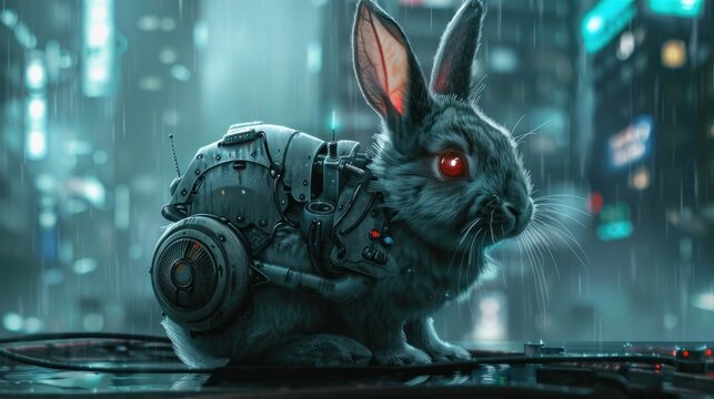 Cute futuristic cyberpunk rabbit pascal, AI generated image