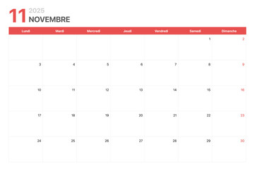 Calendrier 2025. La semaine du calendrier 2025 commence le lundi. Calendrier minimaliste...