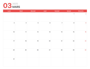 Calendrier 2025. La semaine du calendrier 2025 commence le lundi. Calendrier minimaliste...