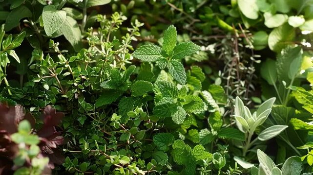 Vibrant mix of fresh herbs fills the frame, offering a burst of flavor and freshness. Perfect for summer recipes, these organic plants add a touch of nature to any dish