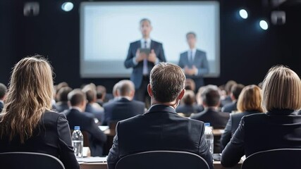 Audience engagement at a corporate seminar in a large auditorium during a professional presentation