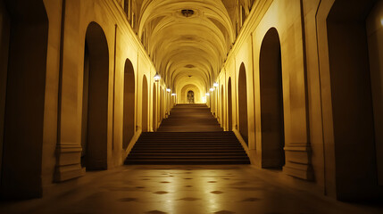 Royal palace hallway, With stairs at night