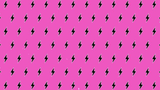 Pink background displays repeated black lightning bolt patterns.