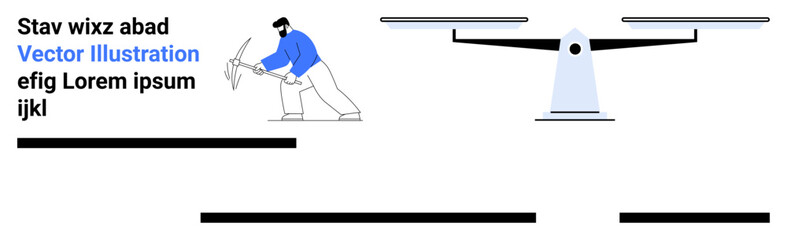 Man in blue shirt operates drone, accompanied by placeholder text and black horizontal lines. Ideal for tech, gadgets, engineering, innovation, tutorials, manuals, and landing pages. Landing page