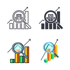 chart scale with magnifying glass - set icons