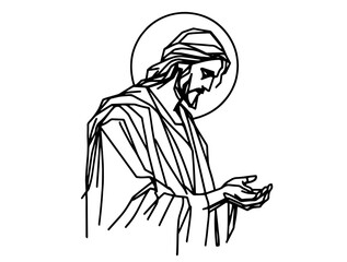 Jesus Christ illustration symbolizing faith and spirituality monoline oneline line-art