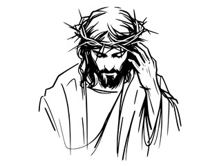 Jesus Christ illustration symbolizing faith and spirituality monoline oneline line-art