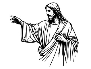Jesus Christ illustration symbolizing faith and spirituality monoline oneline line-art