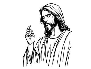 Jesus Christ illustration symbolizing faith and spirituality monoline oneline line-art