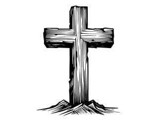 wooden cross standing on ground symbolizing faith and devotion