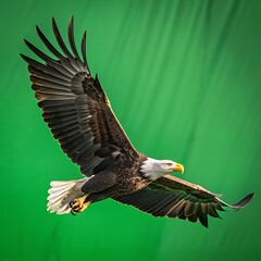Fototapeta premium The flying Eagle with green screen background,ai generative 