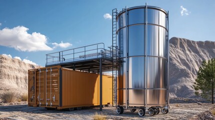Obraz premium Industrial Storage Container in Arid Landscape