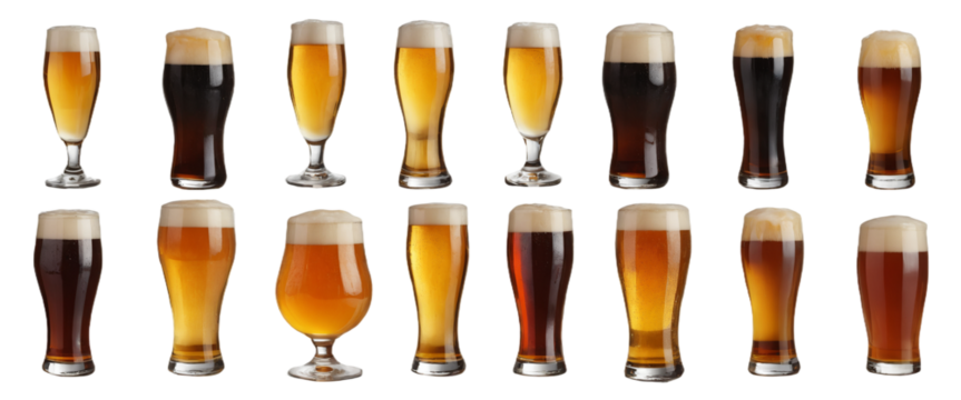 various beers isolated on transparent background