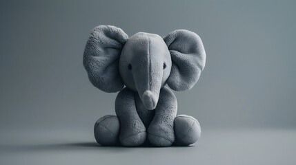 A minimalist elephant plush captured in a serene setting on a soft gray backdrop with gentle lighting creating a peaceful atmosphere showcasing the beauty of plush toys