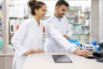 Healthcare professionals at work in orthopedic supply store