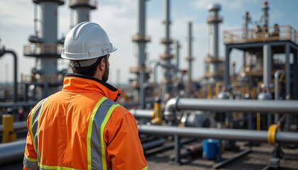 Engineer inspecting industrial plant with safety gear