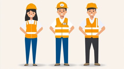 Construction Workers Team Safety Gear Illustration