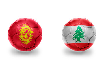 football balls with national flags of lebanon and kyrgyzstan ,soccer teams. on the white background.