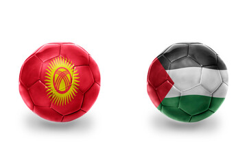 football balls with national flags of palestine and kyrgyzstan ,soccer teams. on the white...