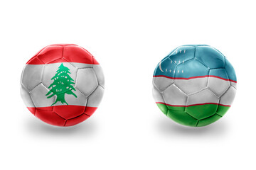 Obraz premium football balls with national flags of uzbekistan and lebanon ,soccer teams. on the white background.