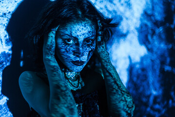 Mysterious Gothic Woman with Patterned Face