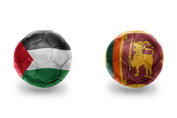 football balls with national flags of sri lanka and palestine ,soccer teams. on the white background.