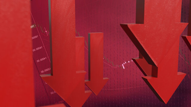 The Red arrow Down on Business background  3d rendering.