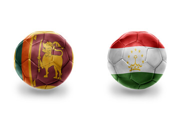 football balls with national flags of tajikistan and sri lanka ,soccer teams. on the white...