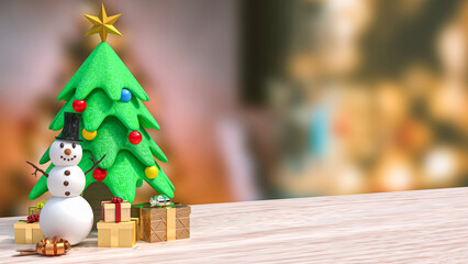 The Snow man and gift box for christmas or celebration concept 3d rendering..