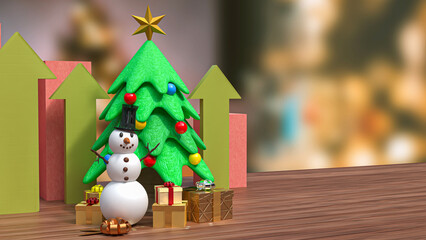 The Snow man and chart  for christmas or Business  concept 3d rendering.