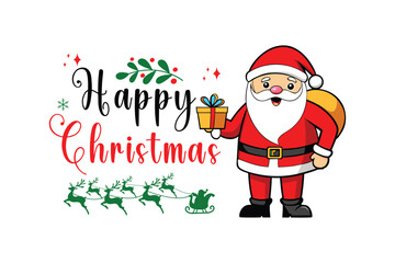 Happy Christmas  typography vector  with Santa Claus .