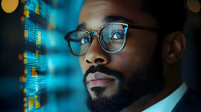 Closeup of Man Wearing Glasses Looking at Computer Screen - Photo