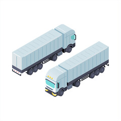 Isometric View of Container Truck Transporting Cargo