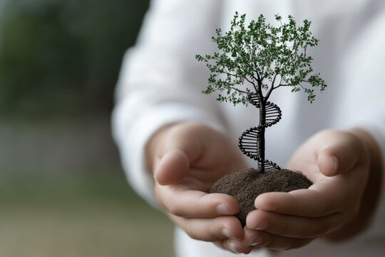 Ancestral connection - sleek family tree featuring entwined DNA icon, embodying roots, heritage, merging tradition with modern genetics, designed as banner with room for custom text.