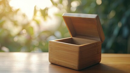 Wooden Box with Open Lid in Soft Light