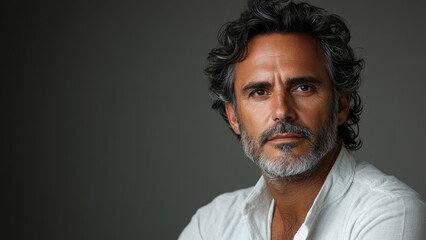 Obraz premium Portrait of Mature Man with Gray Hair and Beard in White Shirt