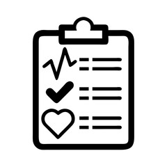 Icon of health check clipboard on white background, minimalistic design, copy space