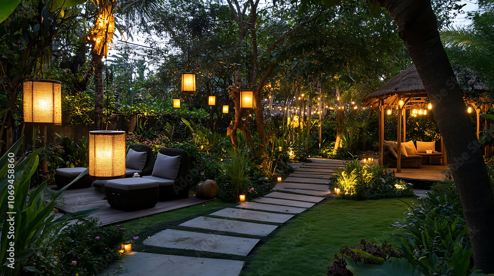 Poster lighting up the garden at dusk to turn it into an evening event