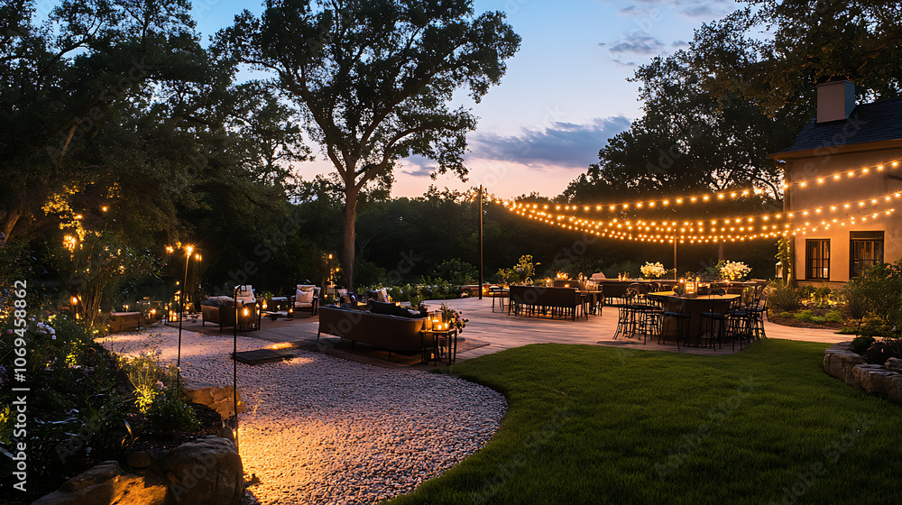 Poster lighting up the garden at dusk to turn it into an evening event