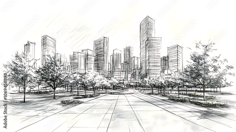 Aufkleber master plan of urban landscape design or urban architecture drawing add rough sketch style by hand c