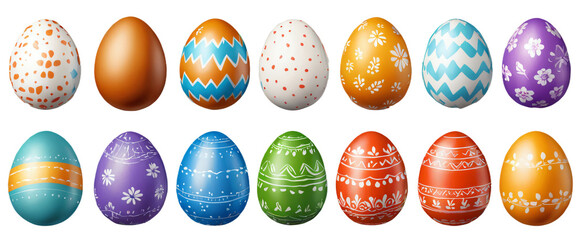 various painted Easter eggs isolated on transparent background