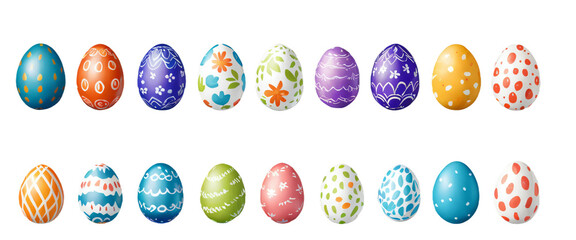 various painted Easter eggs isolated on transparent background